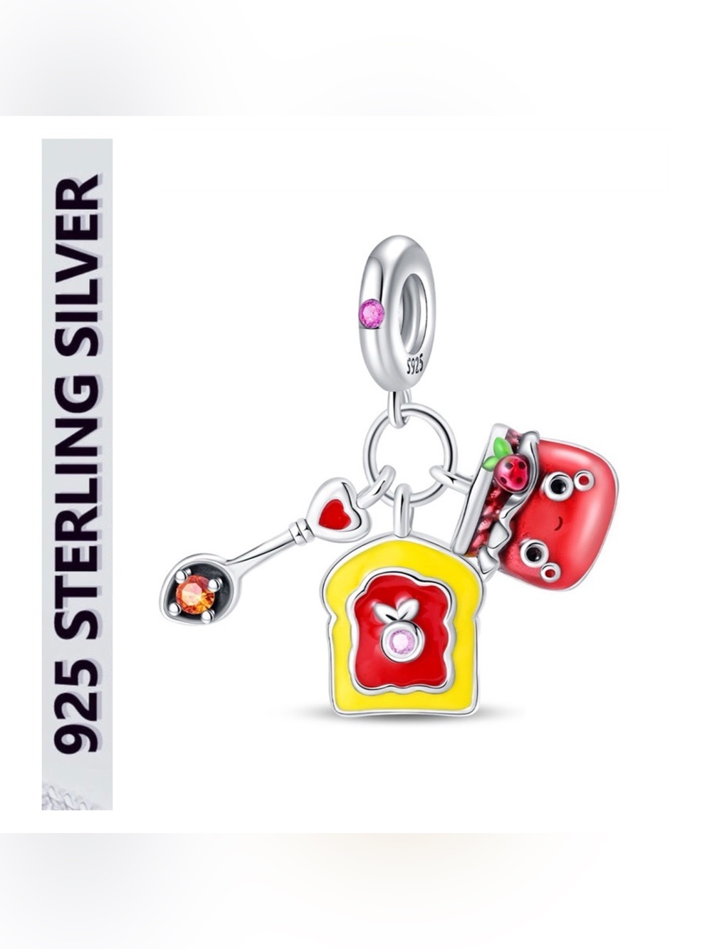 🌟🌟 S925 Sterling Silver Breakfast Toast & Jam Dangle Charm